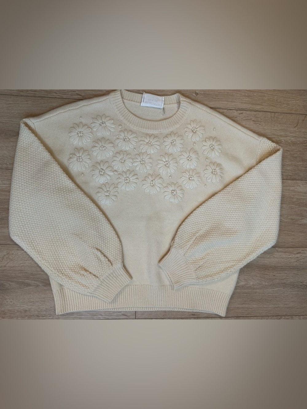 Tuckernuck Hyacinth House Ivory Floral Applique Crewneck Spring Sweater
